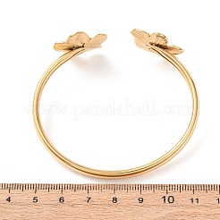 304ステンレススチール製フラワーカフバングル（女性用）  ゴールドカラー  内径：2-3/8x2-1/8インチ（6x5.3cm）&nbsp;BJEW-Z157-02G-01