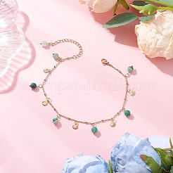 3Pcs 3 Colors Dyed Natural Banded Agate Round & 304 Stainless Steel Shell Shape Tassel Anklets for Women&nbsp;AJEW-AN00702