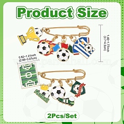 サッカーをテーマにした304ステンレススチール製ブローチ2個  合金エナメルチャーム付き  ミックスカラー  37~45mm&nbsp;JEWB-YW00004