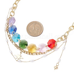Star Pendant Chakra Octagon Glass Beaded 304 Stainless Steel Figaro Chain Bib Necklaces for Women&nbsp;NJEW-JN05533