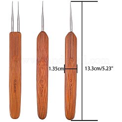 スチールダブルかぎ針編みフック  ドレッドヘアのかぎ針編みのフック針  竹ハンドル  シエナ  133x13.5x5mm  ピン：0.5mmと0.75mm  5個/セット&nbsp;TOOL-NB0001-08