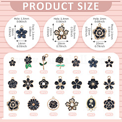 40個20スタイルアロイエナメルペンダント  花のチャーム  ゴールドカラー  ブラック  11.3~24.5x9~20x1.5~3.5mm  穴：1.4~2mm  2個/スタイル&nbsp;ENAM-TA0004-06