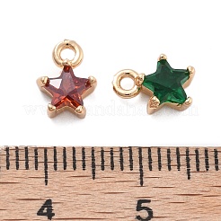 真鍮製チャーム  スターのチャーム  18KGP本金メッキ  ガラスと  ミックスカラー  9x6x3.5mm  穴：1.4mm&nbsp;KK-B125-16G