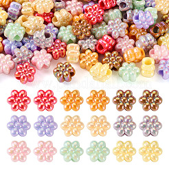90個9色不透明アクリルヨーロピアンビーズ  大穴ビーズ  花  ミックスカラー  10.5~11x12x7.5~8mm  穴：3.5~4mm  10個/カラー&nbsp;SACR-TA0001-30