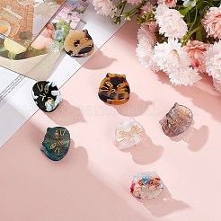 7個 7色 漫画ミニ猫セルロースアセテート（樹脂）爪ヘアクリップ  女の子の女性のための小さな亀の甲羅のヘアクリップ  ミックスカラー  20x25.5x18.5mm  1pc /カラー&nbsp;OHAR-GF0001-21
