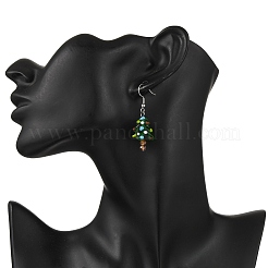 304ステンレススチール製クリスマスツリーダングルイヤリング  ランプワークと  ステンレス鋼色  45mm&nbsp;EJEW-JE06524