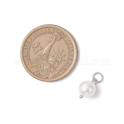 シェルパールラウンドチャーム  304ステンレススチール製丸カン付き  ホワイト  ステンレス鋼色  12x8mm  穴：3.3mm&nbsp;PALLOY-JF04476-02