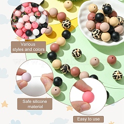 50個 5スタイル 丸型シリコンフォーカルビーズ  ミックスカラー  15x15mm  穴：2mm&nbsp;SIL-YW0001-34A