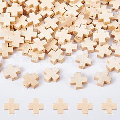 木製ビーズ2袋  ジュエリー作りのための  クロス  バリーウッド  15x15x4.5mm  穴：2mm  約50個/袋&nbsp;WOOD-NB0001-80