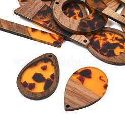 ウォールナット材と透明樹脂のペンダント  ミックスシェイプチャーム  オレンジ  35.5~57.5x7.5~38x3.5mm  穴：2mm  約14個/セット&nbsp;WD-CBA583A-14