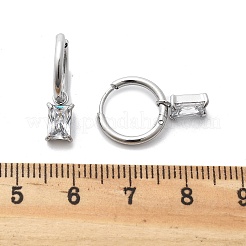 304ステンレススチールマイクロパヴェキュービックジルコニアフープピアス  長方形  ステンレス鋼色  21mm  ピン：0.8mm&nbsp;STAS-R004-06P-02
