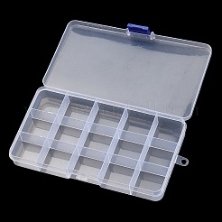 （訳あり商品）  固定15コンパートメント長方形プラスチックビーズ収納容器  ホワイト  9.7x17.4x2.1cm&nbsp;CON-XCP0004-01