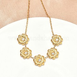 304ステンレススチール製マイクロパヴェキュービックジルコニアフラワーペンダントネックレス（女性用）  ゴールドカラー  16.26インチ（41.3cm）&nbsp;NJEW-F367-01A-G