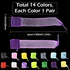 オーガンジー靴ひも 14色 14組  靴アクセサリー用  ミックスカラー  1245x28x2mm  1ペア/カラー&nbsp;AJEW-SP0003-96