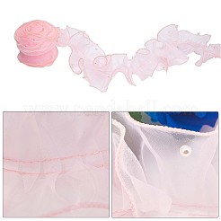5ヤードのプリーツオーガンジーリボン  プラスチックビーズのフリルリボン  服飾材料  ピンク  4-3/8~5-1/2インチ（110~140mm）&nbsp;OCOR-GF0002-33A
