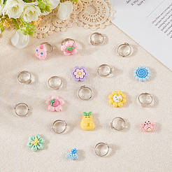 真鍮と不透明樹脂のカボションで作るDIY指輪作りキット  ミックスカラー  内径：14mm&nbsp;DIY-SC0030-93
