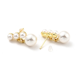 Round Plastic Imitation Pearl Dangle Stud Earrings&nbsp;EJEW-G282-05G