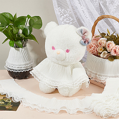 5ヤードの二重層ポリエステルプリーツレースリボン  ウェーブエッジレーストリム  洋服アクセサリー  ホワイト  3-5/8インチ（92mm）&nbsp;OCOR-FG0002-12B