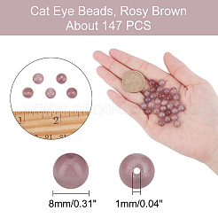 Arricrafキャットアイビーズ  ラウンド  ロージーブラウン  7.5~8mm  穴：1mm  約14~14.5インチ/連  約48~50個/連  1連売り/箱&nbsp;CE-AR0001-A09