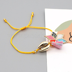 Adjustable Glass Seed Bead Braided Star Charm Bracelets&nbsp;HR8950