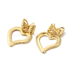 Heart & Bowknot Brass Dangle Stud Earrings&nbsp;EJEW-G382-04G