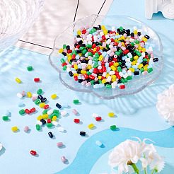 700個7色の不透明模造翡翠ガラスビーズ  コラム  ミックスカラー  6x4mm  穴：1mm  100個/カラー&nbsp;GLAA-TA0003-27