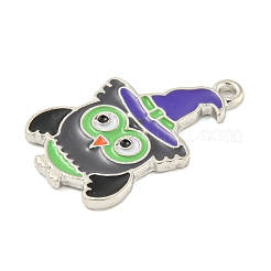 ハロウィンテーマアロイエナメルペンダント  プラチナ  フクロウ  26x15x2mm  穴：1.6mm&nbsp;ENAM-M221-02P-06