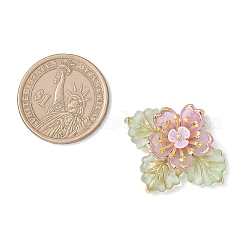 真鍮ガラスシードビーズフラワーペンダント  アクリルと  ゴールドライン入り  ミックスカラー  27.5~28.5x34x7.5mm  穴：3mm&nbsp;PALLOY-MZ01118
