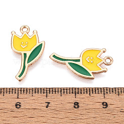 合金とエナメルのペンダント  花  カドミウムフリー＆鉛フリー  ゴールドカラー  きいろ  23x12.5x1mm  穴：1.6mm&nbsp;ENAM-T021-34A-G