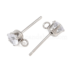 304ステンレススチール製マイクロパヴェキュービックジルコニアスタッドピアス金具  カン付き  透明  9x6.3mm  穴：1.6mm  ピン：0.8mm  トレイ：5mm&nbsp;STAS-H240-56P-01