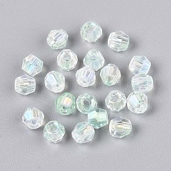 透明なスプレー塗装ガラスビーズ  コーン  ABカラーメッキ  多面カット  アクアマリン  4~4.5x3.5mm  穴：1.4~1.6mm  約15380個/1000g&nbsp;EGLA-N018-4mm-04