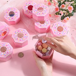 六角ドーナツ厚紙箱  PVCウィンドウ付き  キャンディー＆クッキーパッケージ用品  ピンク  7.9x7.9x4cm&nbsp;CON-WH0019-18A