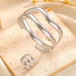 Multi-layer 304 Stainless Steel Cuff Open Rings for Women&nbsp;WGBC60A-06