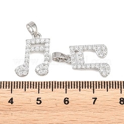 真鍮マイクロパヴェクリアキュービックジルコニアペンダント  音符チャーム  プラチナ  17x12.5x2mm  穴：5x2mm&nbsp;KK-E800-02P-1