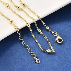 3.5mm 真鍮丸玉シンガポールチェーンネックレス  鉛フリー＆カドミウムフリー  長持ちメッキ  ラックめっき  18KGP本金メッキ  17.72インチ（45cm）&nbsp;LS-NJEW-M108-39G