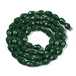不透明なソリッドカラービーズ連売り  多面カット  ティアドロップ  濃い緑  15x10mm  穴：1.6mm  約46~48個/連  27.95インチ（71cm）&nbsp;LS-EGLA-N013-P10mm-D04