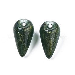 オペークアクリルパーツ  ツートン  グリッターパウダー付き  ティアドロップ  濃い緑  25x14mm  穴：1.8mm  約239個/500g&nbsp;MACR-N009-015B