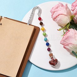 7 Chakra Gemstone Bead & Natural Red Jasper Glass Heart Wishing Bottle Pendant Bookmarks&nbsp;AJEW-JK00313-01