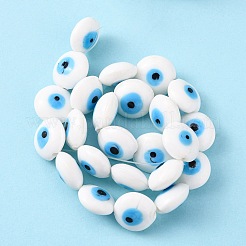 Flat Round Evil Eye Lampwork Bead Strands&nbsp;LAMP-R118-07