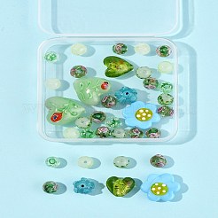 38個 9スタイル ハンドメイド ランプワーク シルバーホイル ガラスビーズ  混合図形  ミックスカラー  7.5~20.5x7.5~15.5x8.5~10mm  穴：1.2~2mm&nbsp;FOIL-FS0001-38