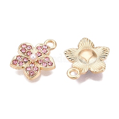 ラックメッキ合金パヴェラインストーンペンダント  アブソリュートプラスチック模造パール  花  ライトローズ  17.5x15x3.5mm  穴：2mm&nbsp;FIND-N005-15B
