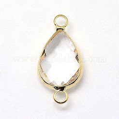 ゴールデントーン真鍮ガラスティアドロップリンクコネクター  ファイヤーブリック  21x11x5mm  穴：2mm&nbsp;GLAA-J010A-HF26-G