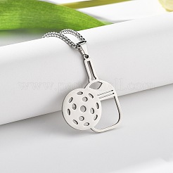 201 Stainless Steel Pickleball Paddle Pendant Box Chain Necklaces for Women Men&nbsp;NJEW-H050-01B-P