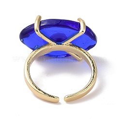 ランプワーク オーバル ウィズ イービル アイ オープン カフ リング  女性のための本物の 18 k 金メッキ真鍮ラッキー ジュエリー  鉛フリー＆カドミウムフリー  ブルー  usサイズ6 1/4(16.7mm)&nbsp;RJEW-I086-13G-01