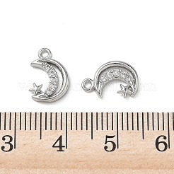 真鍮マイクロパヴェクリアキュービックジルコニアチャーム  月と星のチャーム  プラチナ  12x8x1.5mm  穴：1.2mm&nbsp;KK-P355-03P