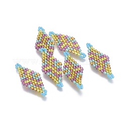 MIYUKI＆TOHO手作り日本のシードビーズリンク  織機模様  菱形  カラフル  32.5~33x12.6~13x1.7~1.8mm  穴：1.2~1.4mm&nbsp;SEED-E004-I09