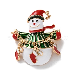 クリスマステーマのエナメルピン  バックパックの服のための軽い金色の合金ラインストーン  雪だるま  46.5x40mm&nbsp;JEWB-F034-01B