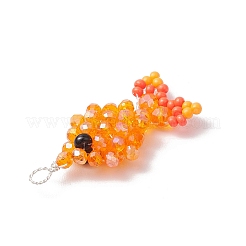 4個4色ファセットガラスペンダント  魚  銀銅線とシードビーズ付き  ミックスカラー  33x15x6.5mm  穴：3mm  1pc /カラー&nbsp;PALLOY-MZ00661