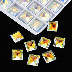 電気メッキガラスチャーム  シルバーメッキのボトム  多面カット  菱形  クリアAB  13x13x5mm  穴：1mm  45個/ボードについて  5ボード/ボックス&nbsp;EGLA-N006-021B-04