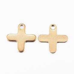 イオンプレーティング（IP）304ステンレススチール製小さなクロスチャーム  ギリシャ十字  ゴールドカラー  12x12x0.8mm  穴：1.5mm&nbsp;STAS-H392-02G